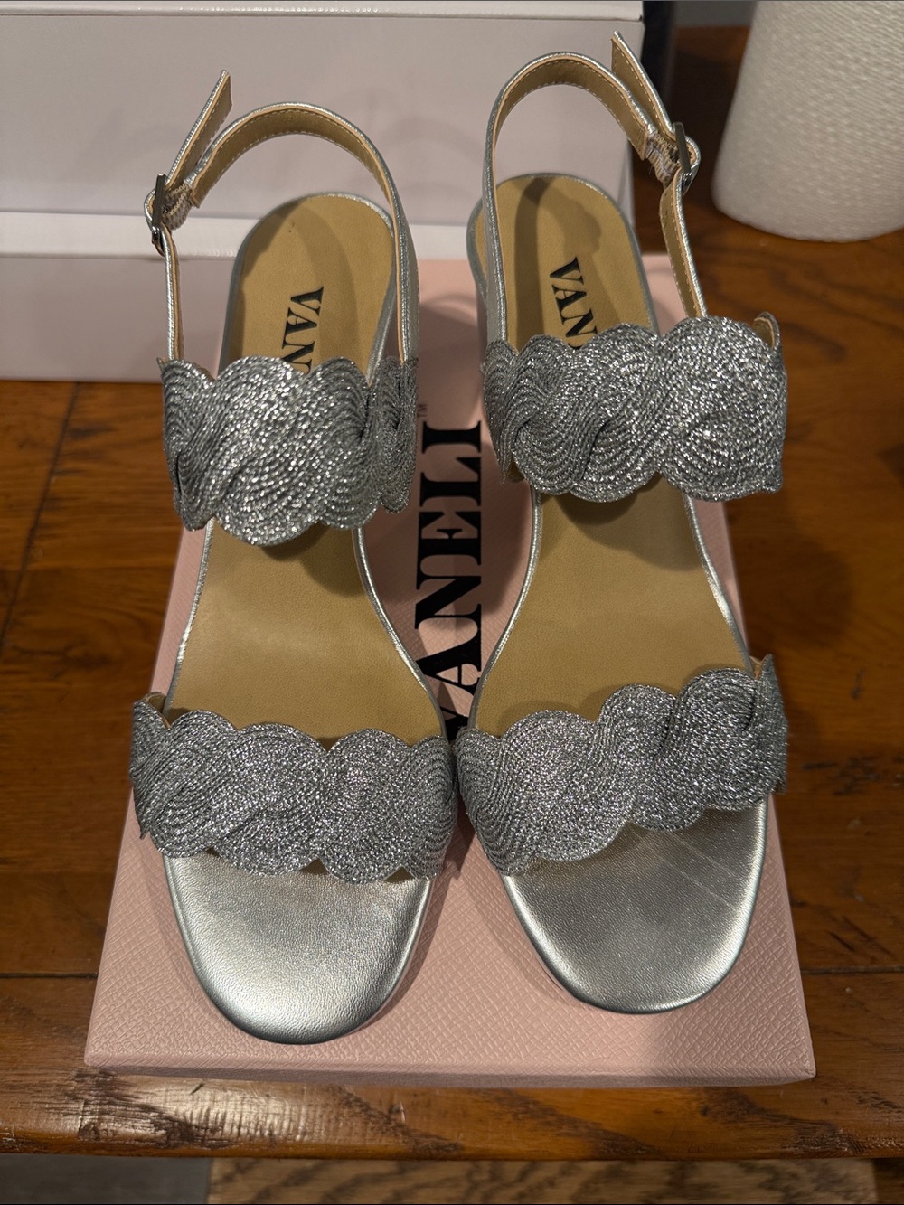 New VANELI Silver Braided Strap Sandal - Women's Dress Heels
